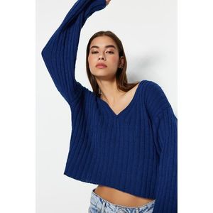 Trendyol Saxe Blue Crop Základní pletený svetr obraz