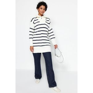 Trendyol Navy Blue Striped Collar Zippered Knitwear Sweater obraz