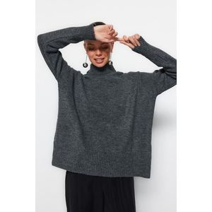 Trendyol Anthracite Wide Fit Soft Textured High Neck Knitwear Sweater obraz