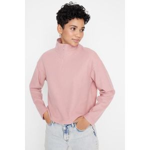 Trendyol Pale Pink Thessaloniki/Knitwear Look Zippered Collar Regular/Regular Fit Knitted Sweatshirt obraz