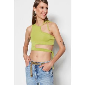 Trendyol Oil Green Crop Knitted Window/Cut Out Detailed Blouse obraz