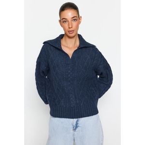 Trendyol Blue Soft Textured Thick Knit Detail Knitwear Sweater obraz