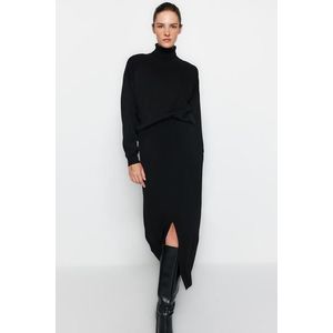 Trendyol Black Turtleneck Knitwear Skirt Bottom-Top Set obraz