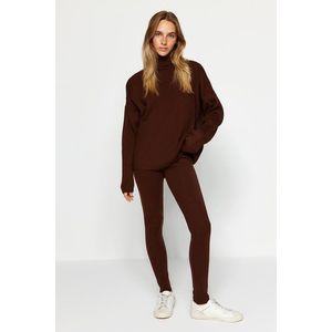 Trendyol Brown Wide Fit Turtleneck Knitwear Bottom-Top Set obraz