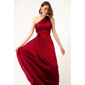 Lafaba Women's Red One-Shoulder Decollete Long Evening Dress. obraz