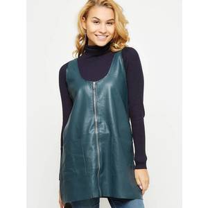 Green eco-leather tunic with zipper obraz