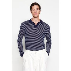 Trendyol Navy Blue Men's Regular Fit Cotton Polo Collar Knitwear Sweater obraz