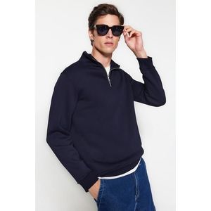 Trendyol Navy Blue Regular Cut Stand Collar Zippered Cotton Basic Sweatshirt obraz