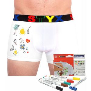 Pánské boxerky Styx sportovní guma bílé + fixy na textil obraz