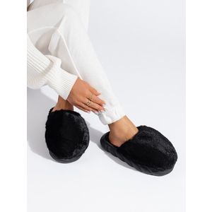Women's black fur slippers with thick soles Shelvt obraz