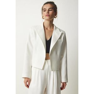 Happiness İstanbul Women's White Double Breasted Collar Blazer Jacket obraz
