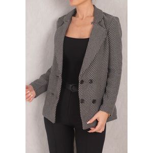 armonika Women's Gray Striped Patterned Four Button Cachet Jacket obraz