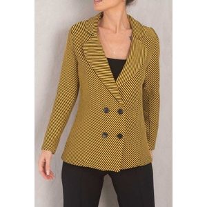 armonika Women's Yellow Stripe Patterned Four Button Cachet Jacket obraz