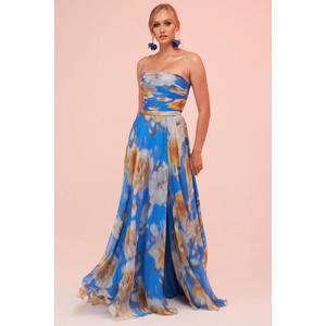 Carmen Blue Straps and a Slit Evening Dress. obraz