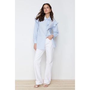 Trendyol Light Blue Pearl Detailed Cotton Woven Shirt obraz