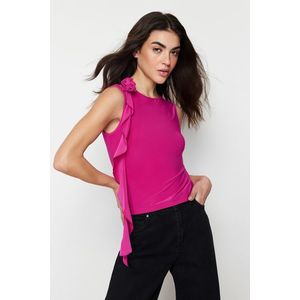 Trendyol Fuchsia Rose Accessory Detailed Frilly Knitted Blouse obraz