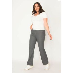 Şans Women's Plus Size Gray 5-Pocket Gabardine Trousers obraz
