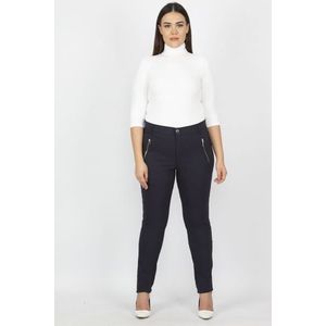 Şans Women's Plus Size Navy Blue Zipper Detailed Trousers obraz