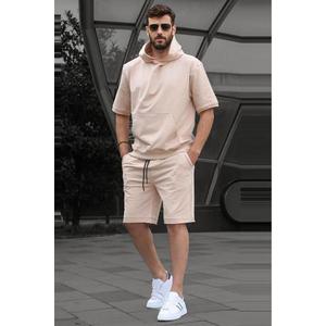 Madmext Beige Hooded Shorts Set 5919 obraz