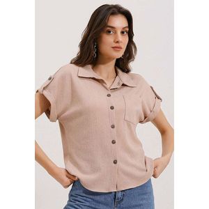 Bigdart 20187 Short Sleeve Oversize Knitted Shirt - Biscuit obraz