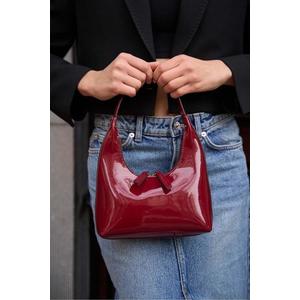 Madamra Burgundy Patent Leather Women's Double Zippered Baguette Hand And Shoulder Bag obraz
