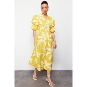 Trendyol Camel Flower Patterned Woven Dress obraz