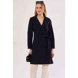 armonika Women's Black Tie Long Coat obraz