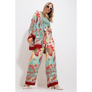 Trend Alaçatı Stili Women's Almond Green Kimono Jacket And Palazzo Pants Suit obraz
