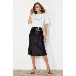 Trendyol Black Premium Satin A-Line/Alarm Form Midi Knitted Skirt obraz