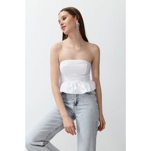 Trendyol White Crop Flounce Woven Poplin Bustier obraz