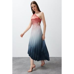 Trendyol Multicolored Asymmetrical Pleat Detailed Knitted Satin Elegant Evening Dress obraz