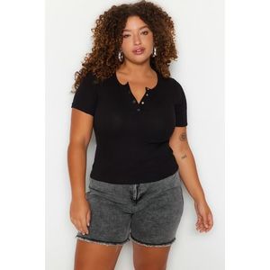 Trendyol Curve Black U Neck Snap-On Crop Knitted Blouse obraz