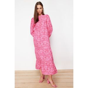 Trendyol Fuchsia Patterned Half Pat Wide Fit Cotton Woven Dress obraz