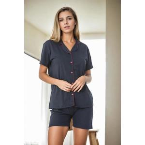 U3506 Dewberry Womens Piped Short Sleeve Shorts Pyjama Set-NAVY obraz