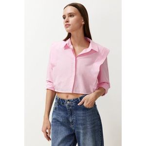 Trendyol Pink Stoned Crop Woven Shirt with Padded Sleeves obraz