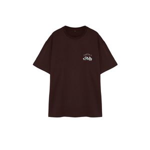 Trendyol Plus Size Brown Relaxed/Comfortable Cut Mushroom Embroidered 100% Cotton T-Shirt obraz
