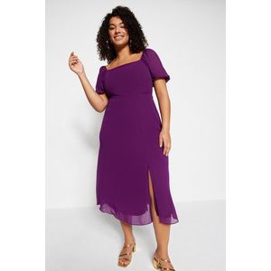 Trendyol Curve Purple Plain A-line Midi Plus Size Weave Plus Size Dress obraz