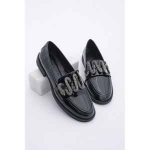 Marjin Women's Loafer Stoned Casual Shoes Alseka Black Patent Leather obraz