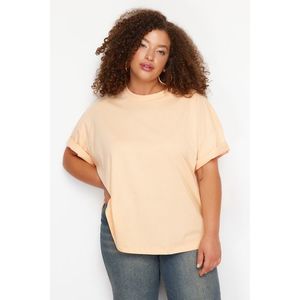 Trendyol Curve Salmon Collar Ribbed Wide Fit Basic Knitted T-shirt obraz