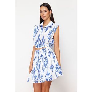 Trendyol Blue Gimped Skirt with Ruffles Linen Look Mini Woven Skirt obraz