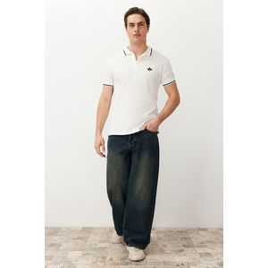 Trendyol White Slim/Narrow Cut Embroidered 100% Cotton Polo Neck T-Shirt obraz