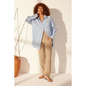 Trendyol Blue 100% Linen Oversize Shirt obraz