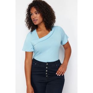 Trendyol Curve Light Blue Single Jersey Knitted Plus Size Blouse obraz