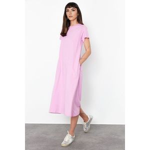 Trendyol Pink Plain Pocket Crew Neck A-Line Knitted Dress obraz