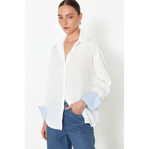 Trendyol Ecru Boyfriend Pattern Cuff Detailed Woven Shirt obraz