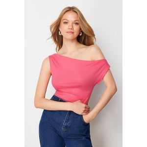 Trendyol Pink Boat Neck Fitted Viscose/Soft Fabric Stretchy Knitted Blouse obraz