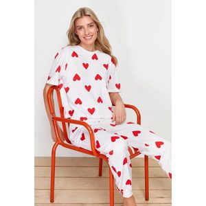 Trendyol White 100% Cotton Heart Knitted Pajamas Set obraz