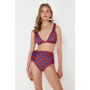 Trendyol Geometric Pattern Tie-Up High Waist Hipster Bikini Bottom obraz