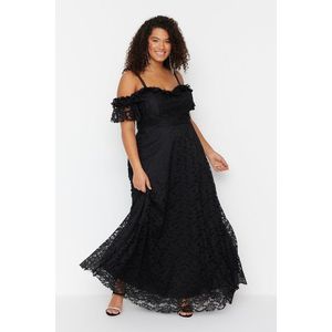 Trendyol Curve Black Plus Size Straps A-Line Lace Maxi Evening Dress obraz