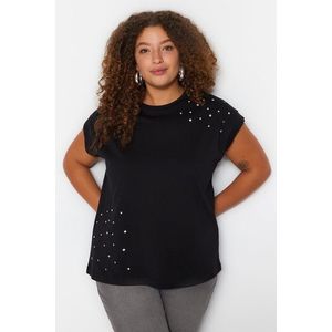 Trendyol Curve Black Crew Neck Knitted T-Shirt obraz